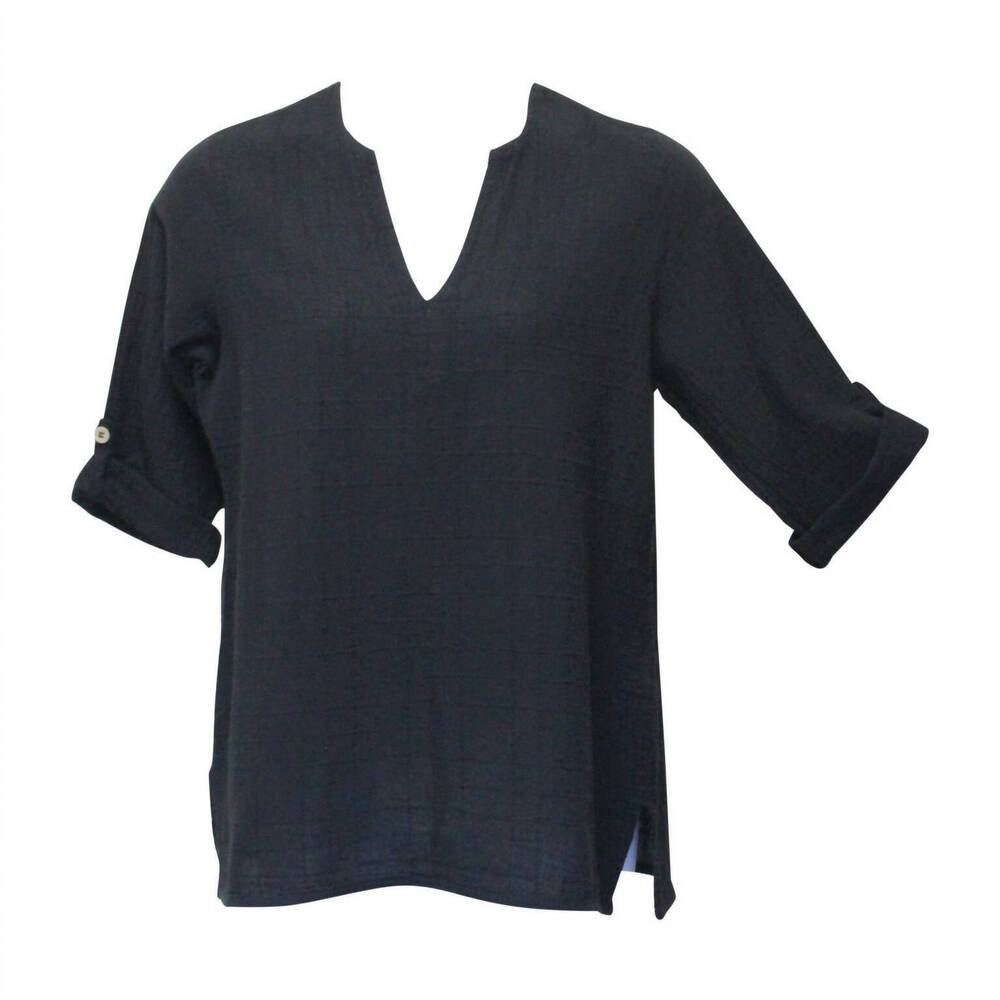 NEW EZZE WEAR women's dotty gauze cotton teah top in black